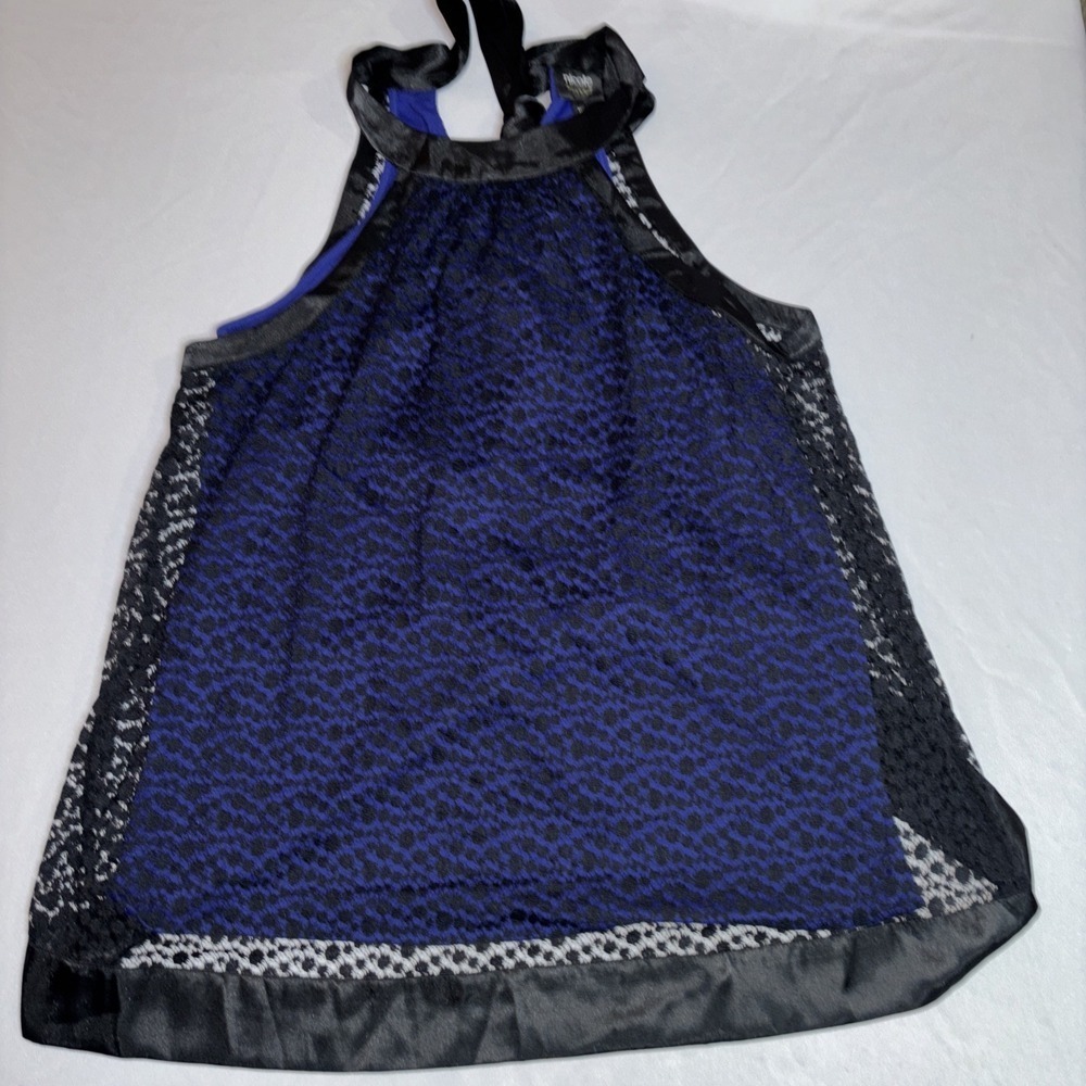 Nicole Miller Black Lace /Blue Lining Halter Top Tie Back Size Medium